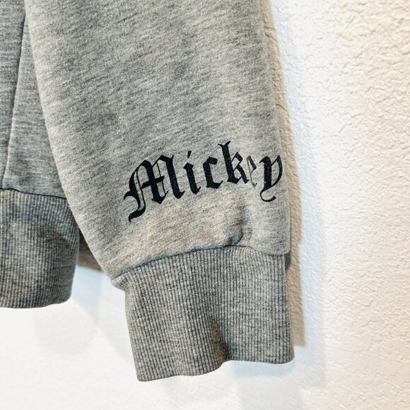 Womens Mickey Mouse Pullover Hoodie Sweatshirt Gray Front and Sleeve Graphic MED - Picture 5 of 7